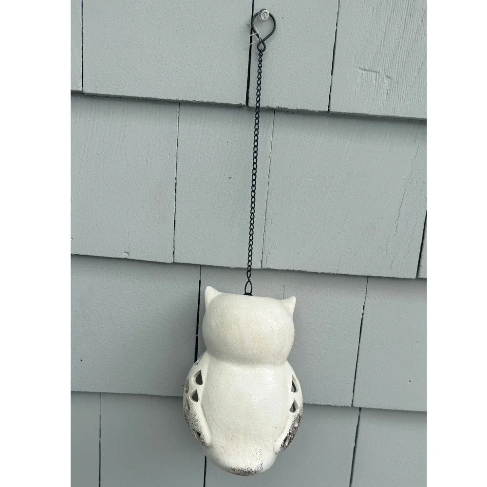 Vintage Style White Textured metal Hanging Owl Lantern‎ Tea Light 7